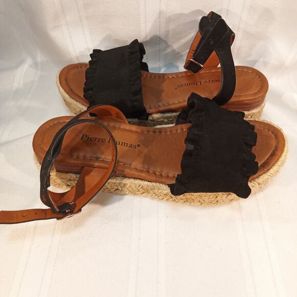 Pierre Dumas MAGIC-8 Black Ruffle Espadrille Sandals Womens Size 6 - Picture 6 of 8